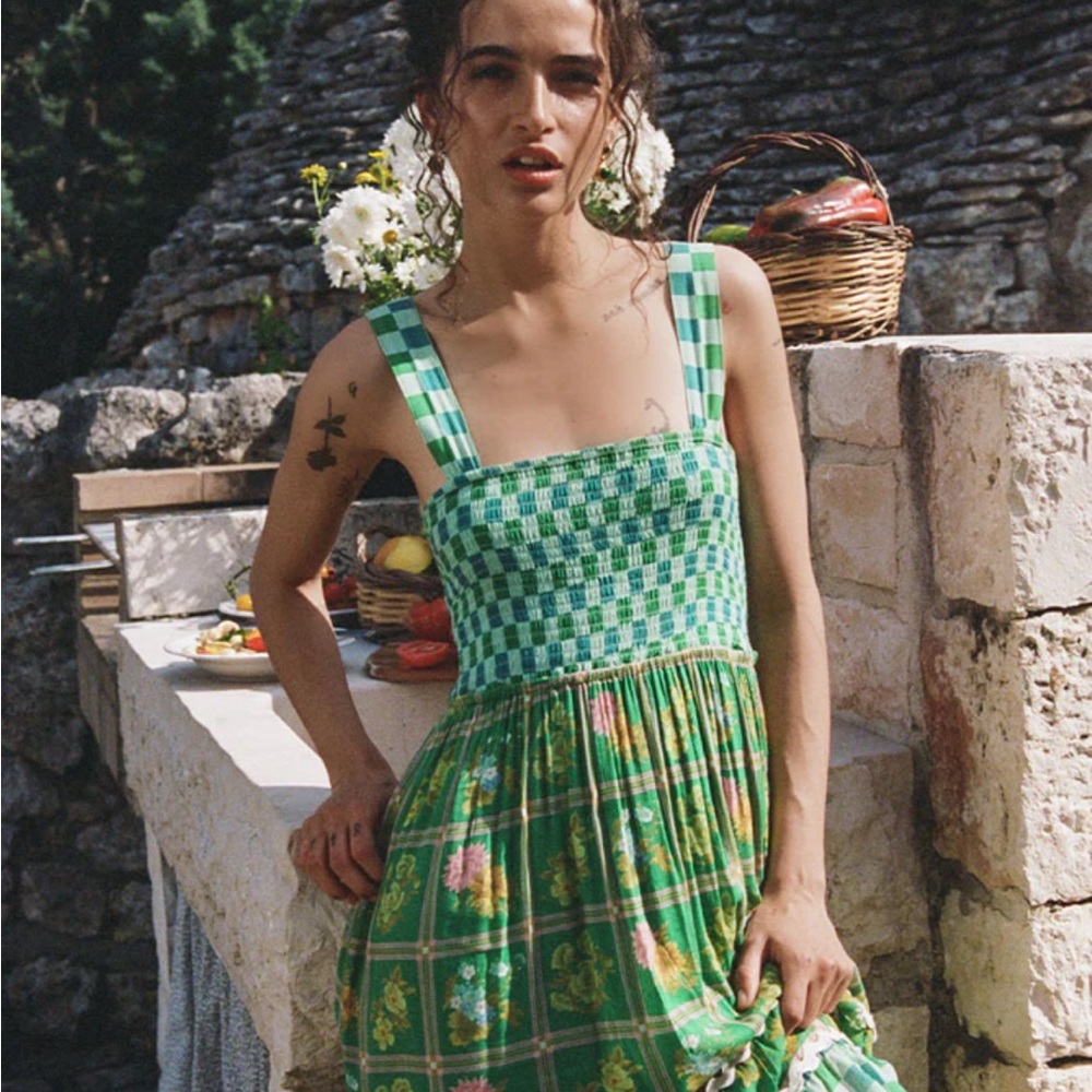 Spell Flora Strappy Maxi Dress S 🌸 🍃 Citrus Crush